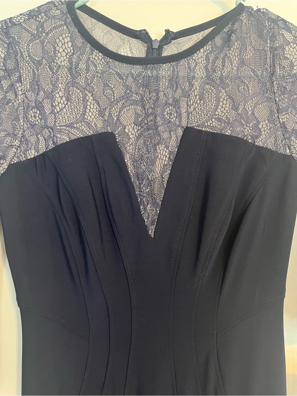 Betsy & Adam Navy Blue Lace Illusion Gown Formal Dress Mother of Bride Groom 4 - Picture 8 of 11